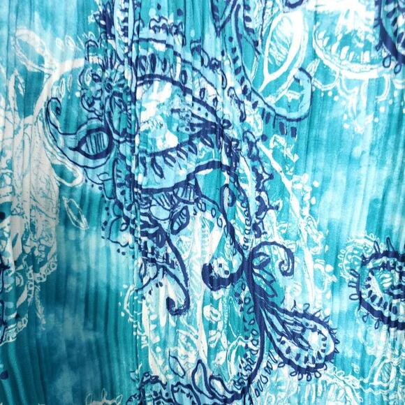 Catherines Top Womens 3X Crinkle Accordion Ocean Colorful Cutout Neckline - Picture 7 of 11